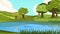 Cartoon Peaceful Scenery View of River Shore Bank