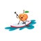 Cartoon peach riding sup board, comical fruit