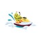 Cartoon pear comical fruit riding water bike