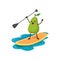 Cartoon pear fruit character float on sup board