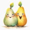 Cartoon pears with funny smiling faces. Watercolor illustration for children\\\'s book. Generative AI