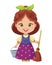 Cartoon peasant girl with bucket and mop. Cinderella as maid. Cartoon vector illustration