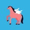 Cartoon pegasus with unicorn horn. Pink horse with angel wings