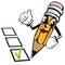 Cartoon pencil expresses emotions like, Checkmark yes, voting, test, vector illustration sketch