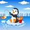 Cartoon penguin fishing on the ice