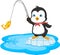 Cartoon penguin fishing isolated on white background