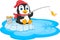 Cartoon penguin fishing isolated on white background