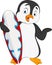 Cartoon penguin holding surfboard