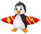 Cartoon penguin holding surfboard