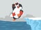 Cartoon penguin inflatable ring  jumping on  Iceberg