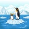 Cartoon penguin playing on ice floe