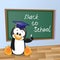 Cartoon Penguin wrote in classroom