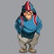 Cartoon pensive man in glasses and hood