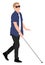 Cartoon people character design blind young man walk with a walking cane
