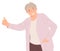 Cartoon people character design cheerful senior woman showing thumbs up