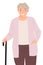 Cartoon people character design elderly woman holding a walking cane with smiling face