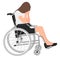 Cartoon people character design sad young disabled woman sitting in a wheel chair with both hands covering her face