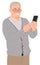 Cartoon people character design senior old man looking at smart phone happily