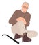 Cartoon people character design senior old man sitting on the floor and holding his painful knee