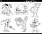Cartoon people occupations set coloring page