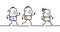 Cartoon people running and sporting with protection masks