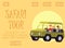 Cartoon people in safari tour truck - website banner template