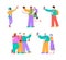 Cartoon people taking a selfie - isolated set of men in group hug, old and young couple