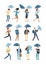 Cartoon people with umbrella in rainy day. Man and woman in raincoat under rain vector flat characters isolated