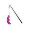 Cartoon pet toy. Cats and dogs teaser. Isolated stick with feather. Playing accessory. Veterinary store merchandise