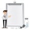 Cartoon pharmacist with blank board