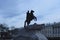 Cartoon picture of Bronze Horseman, equestrian statue of Peter the Great in the Senate Square in Saint Petersburg, Russia.
