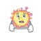 Cartoon picture of coronaviridae virus showing anxious face