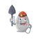 A cartoon picture of egg kitchen timer miner with tool and helmet
