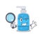 Cartoon picture of hand wash gel Detective using tools