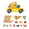 Cartoon picture of pizza delivery yellow car