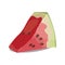 Cartoon piece of watermelon. Slice of watermelon. Sweet and juicy fruit. Fresh summer vitamins. Illustration for