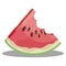 Cartoon piece of watermelon. Slice of watermelon. Sweet and juicy fruit. Fresh summer vitamins. Illustration for