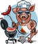 Cartoon pig chef bbq grill cooking