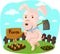 Cartoon pig doing farm work