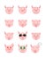 Cartoon pig emotions set. Smiling, bored, enamored, sleepy, sad and other pig`s emotions collection.