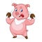 Cartoon pig with knife and fork