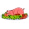 Cartoon pig on a plate with vegetables