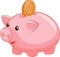 Cartoon Piggy bank with coin