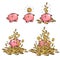 Cartoon piggy bank and gold coins set. Piggy with one coin, with falling cash, heaped over money. Growing wealth and