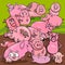 Cartoon pigs farm animals group