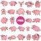 Cartoon pigs and piglets farm animal characters big set