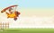 Cartoon pilot boy on a airplane flying