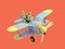 Cartoon pilot penguin controls a funny blue plane