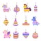 Cartoon pinatas. Mexican donkey toy for party celebration, pony horse animal birthday pinata and paper unicorn vector