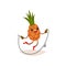 Cartoon pineapple exercising with jumping rope. Funny humanized fruit with happy face expression. Flat vector design